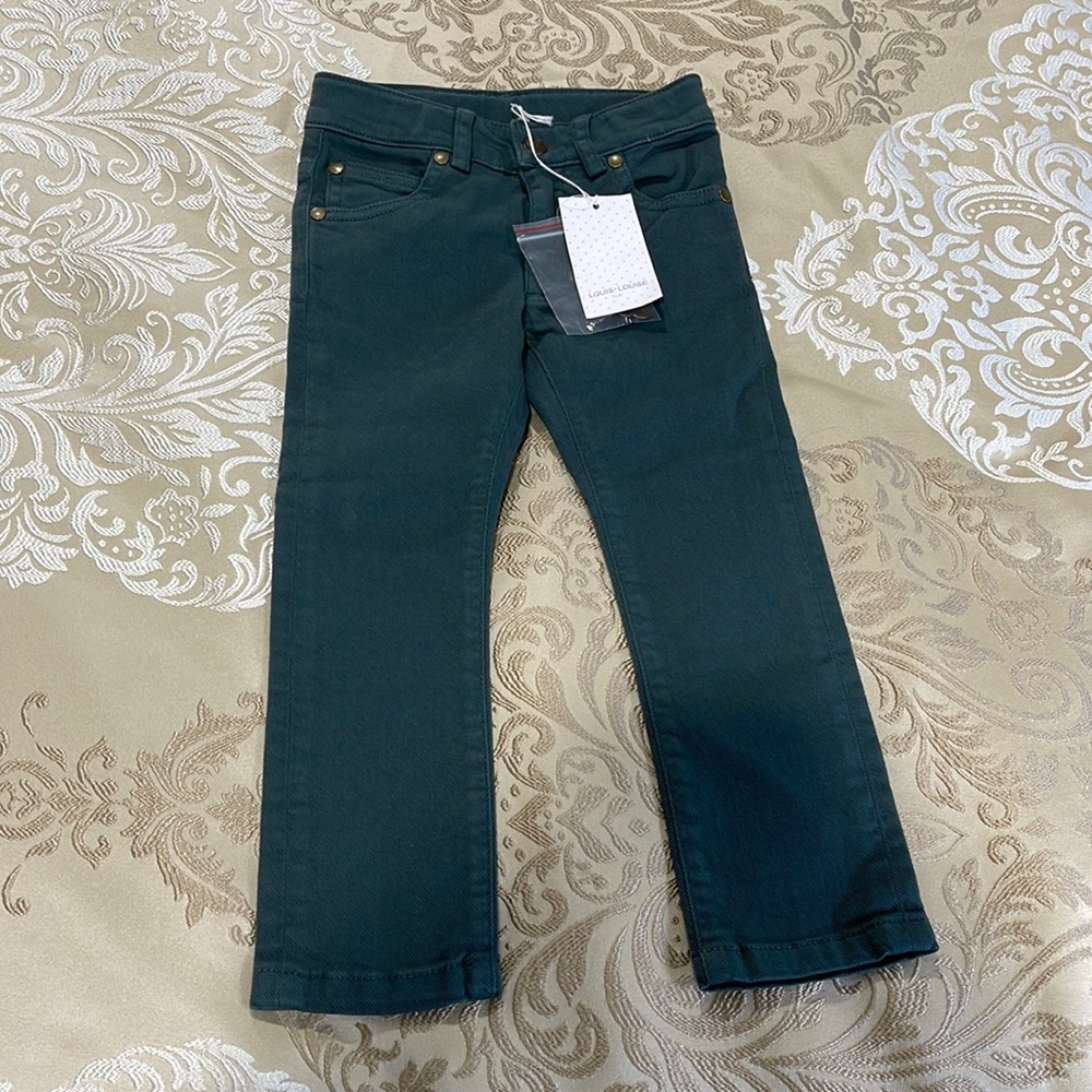 BNWT LOUIS LOUISE SLIM FIT KAKI ARMY DYED DENIM TODDLER JEANS EUROPEAN DESIGNER